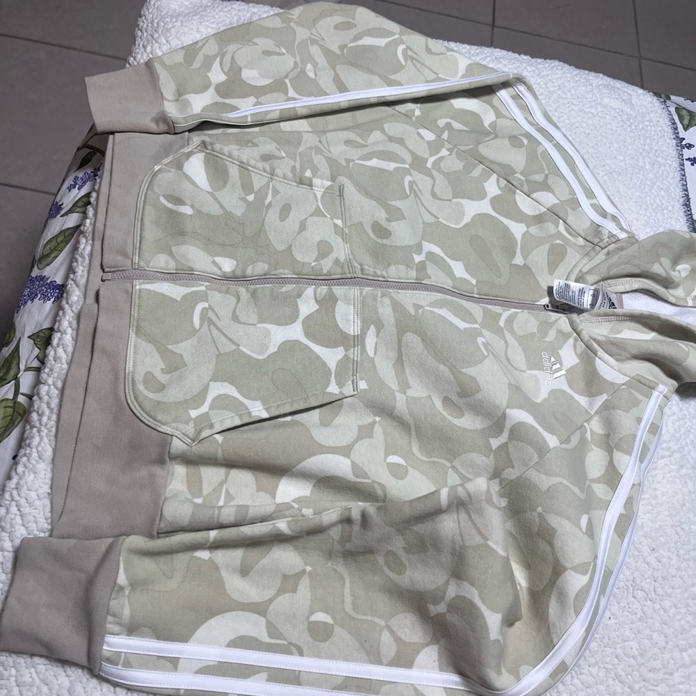Adidas Beige Camouflage Zip-Up Hoodie